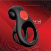 Red Dot Silicone Rechargeable Vibrating Cock Ring with Controller V2 - Black/Red