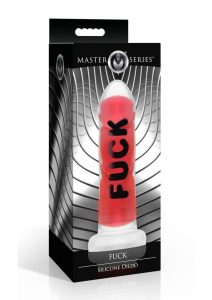 Master Series FUCK Silicone Dildo - Red/Black/Clear