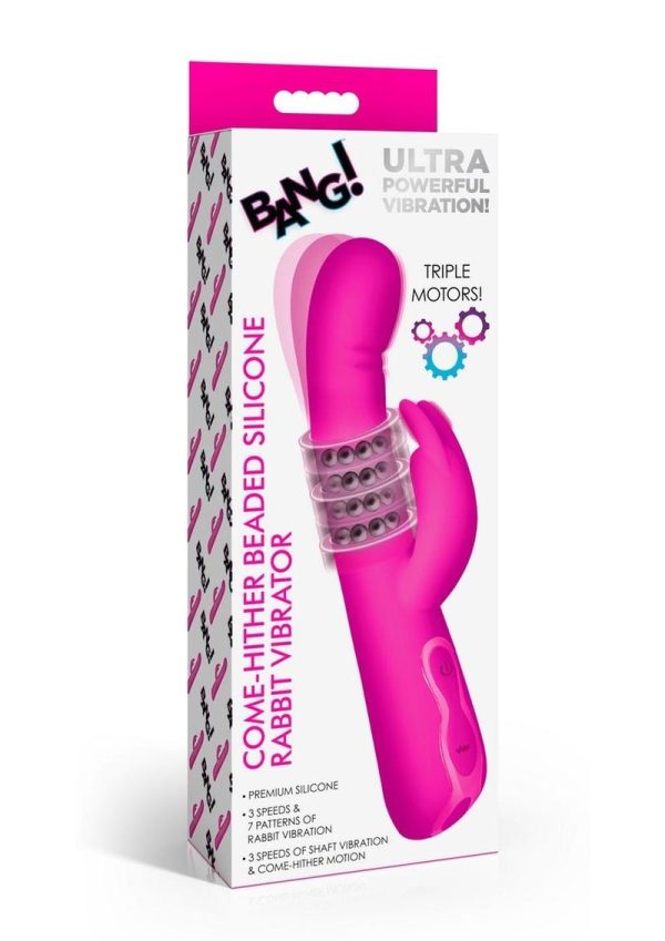 Bang! Come Hither Beaded Rechargeable Silicone Rabbit Vibrator - Pink