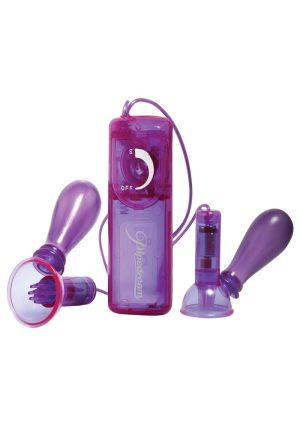 Fetish Fantasy Series Vibrating Nipple Pumps with Wired Remote Control - Purple