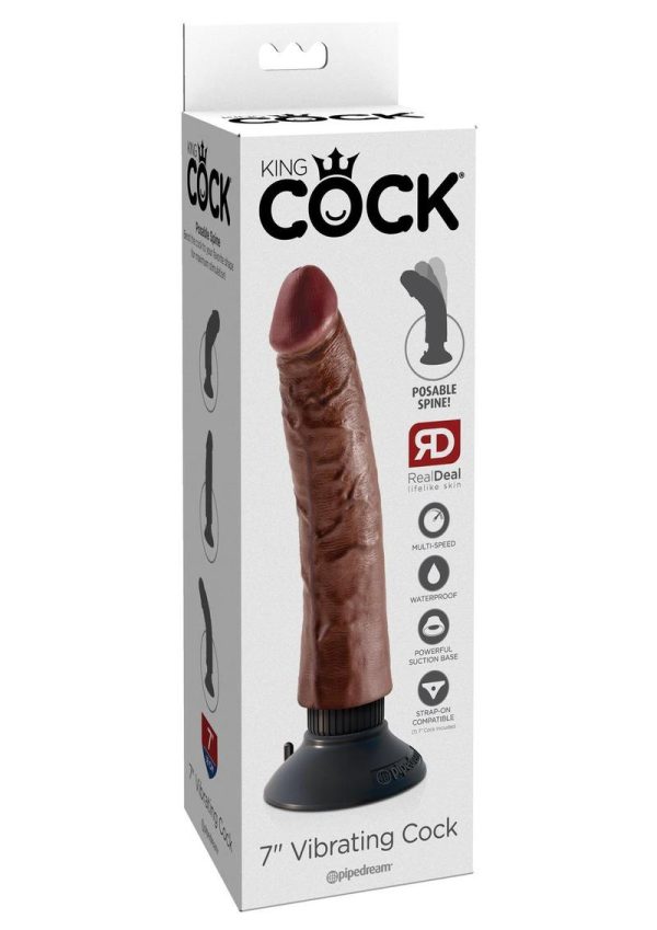 King Cock Vibrating Realistic Dildo Waterproof Brown 7 Inch - Image 2