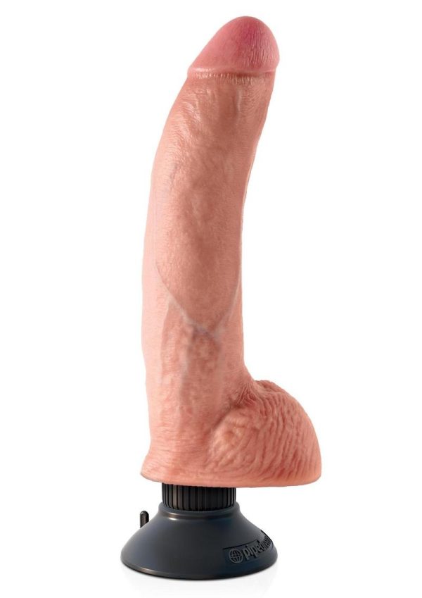 King Cock Vibrating Realistic Dildo With Balls Waterproof Flesh 9 Inch - Image 3