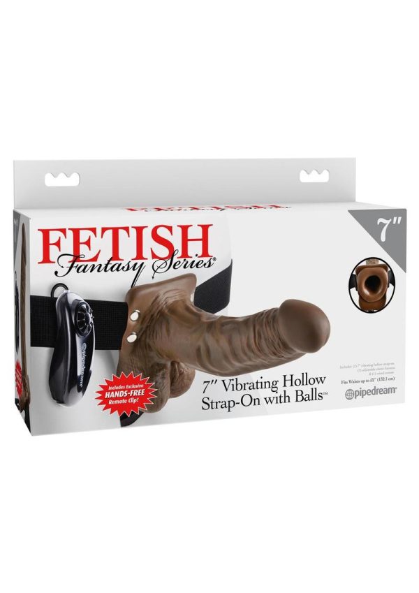 Fetish Fantasy Series Vibrating Hollow Strap On With Balls Wired Remote Brown 7 Inch - Image 2