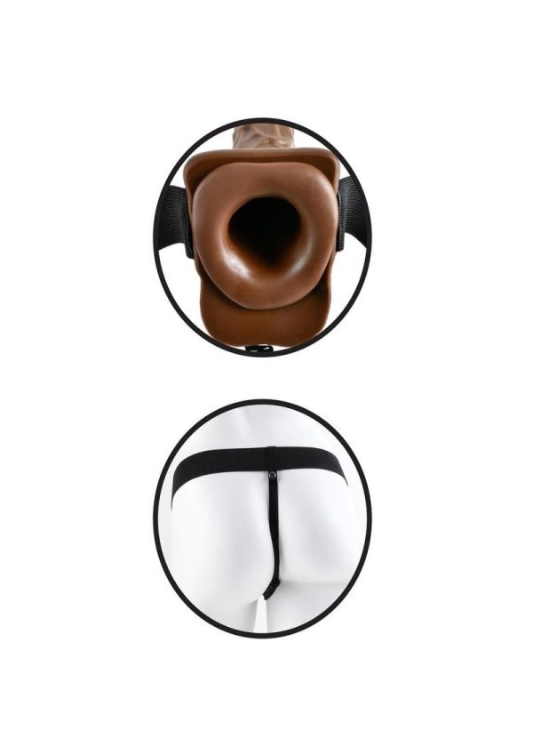 Fetish Fantasy Series Vibrating Hollow Strap On With Balls Wired Remote Brown 7 Inch - Image 3