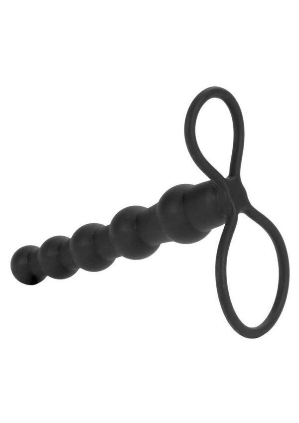 Silicone Beaded Double Rider Anal Probe Cockring Black - Image 3