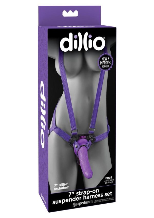 Dillio Strap-On Suspender Harness Set With Silicone Dong Purple 7 Inch - Image 2