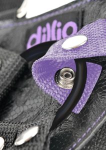 Dillio Strap-On Suspender Harness Set with Silicone Dildo 7in - Purple