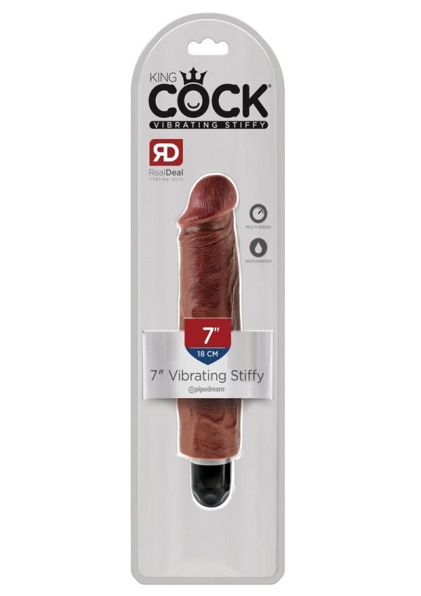 King Cock Vibrating Stiffy Realistic Dildo Waterproof Brown 7 Inch - Image 2