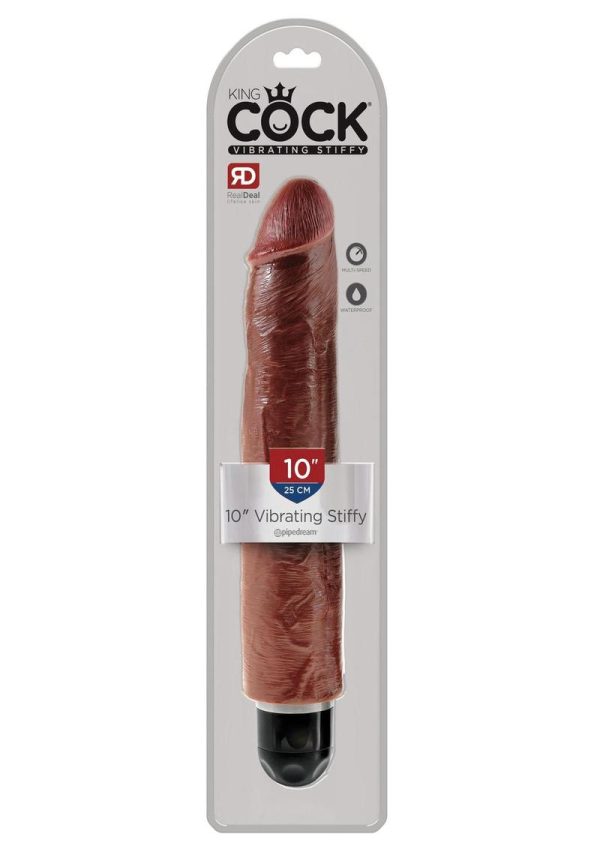 King Cock Vibrating Stiffy Realistic Dildo Waterproof Brown 10 Inch - Image 2