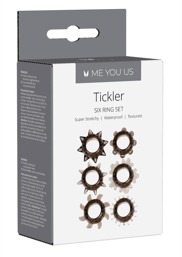 Link Tickler Ring Set Assorted Textured Cockrings Waterproof Smoke 6 Each Per Pack - Image 2