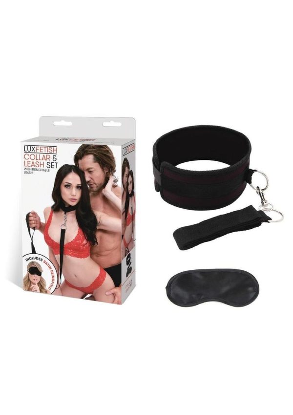 Lux Fetish Collar And Leash Set Adjustable Black - Image 3