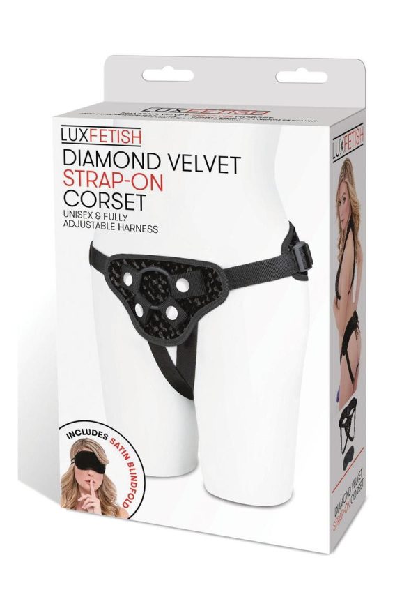 Lux Fetish Diamond Velvet Strap-On Corset Adjustable Black - Image 2