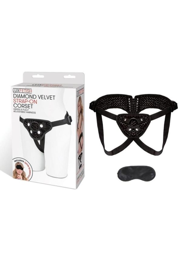 Lux Fetish Diamond Velvet Strap-On Corset Adjustable Black - Image 3