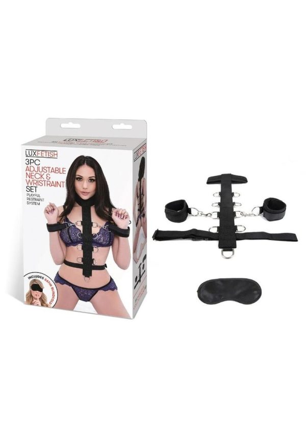 Lux Fetish Adjustable Neck and Wristraint Set 3 Piece Black - Image 3