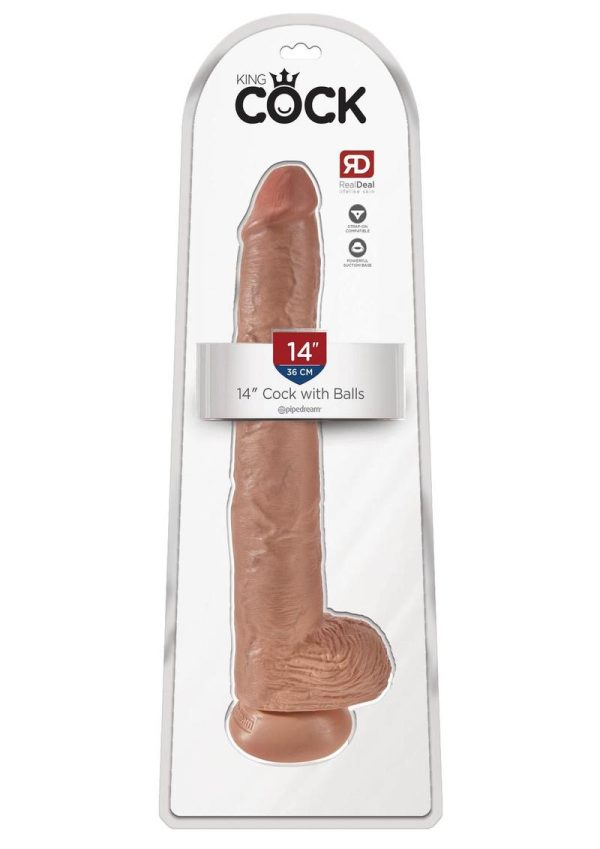 King Cock Realistic Dildo With Balls Tan 14 Inch - Image 2