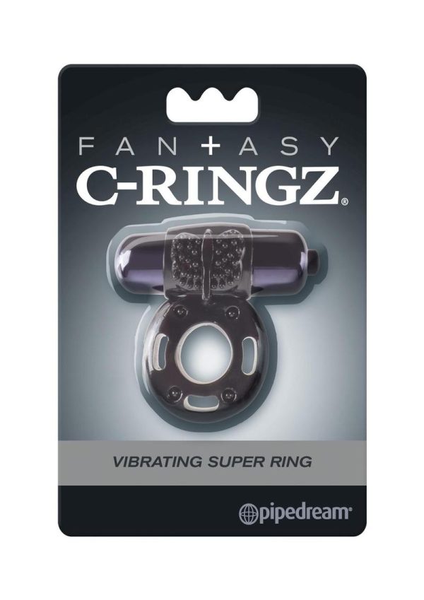 Fantasy C-Ringz Vibrating Super Ring Textured Cockring Waterproof Black 2.32 Inch Diameter - Image 2