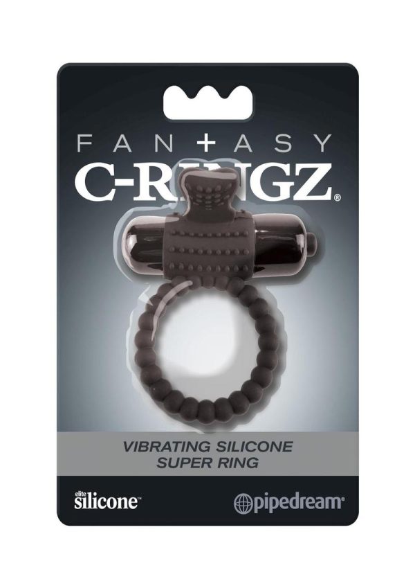 Fantasy C-Ringz Vibrating Silicone Super Ring Textured Cockring Waterproof Black 2.32 Inch Diameter - Image 2