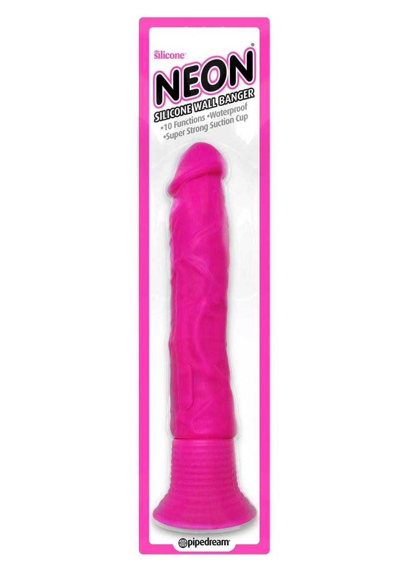 Neon Silicone Wall Banger Vibrating Dildo With Suction Cup Waterproof Pink - Image 2