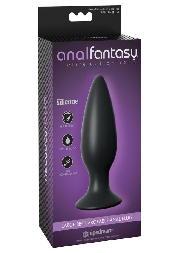 Anal Fantasy Elite Silicone Rechargeable Plug Waterproof Black Large - Image 2