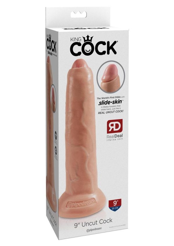 King Cock Uncut Realistic Cock Dildo Tan 9 Inch - Image 2