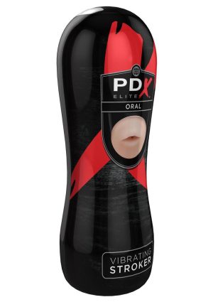 PDX Elite Vibrating Oral Masturbator with Bullet - Mouth - Vanilla/Black