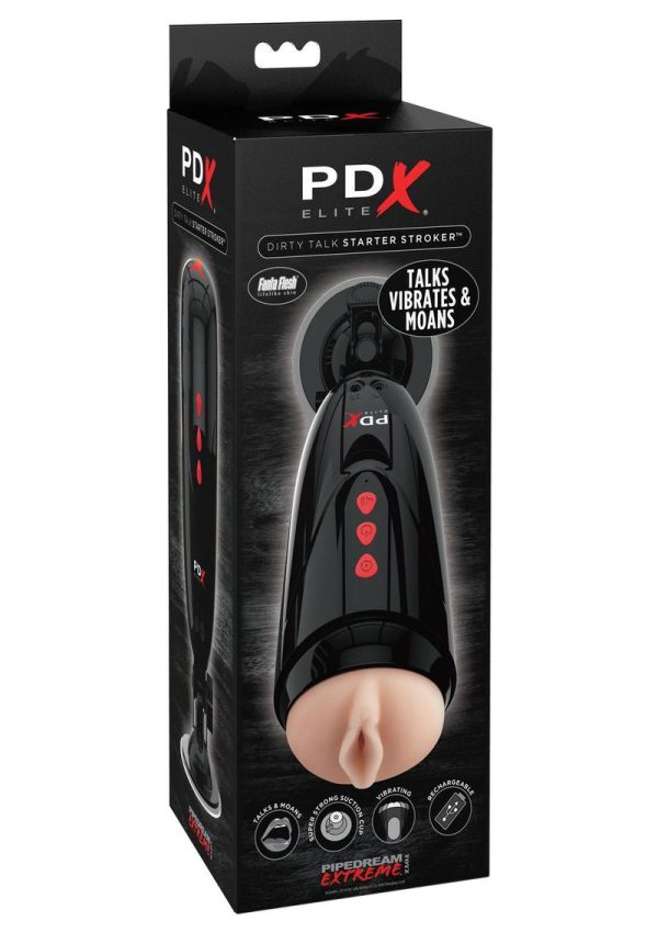 PDX Elite Dirty Talk Starter Stroker Interactive Vibrating Pussy Masturbator Flesh 7 Inch - Image 2