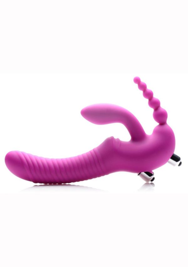 Strap U Regal Rider Vibrating Silicone Strapless Strap On Triple G 6in Dildo - Purple