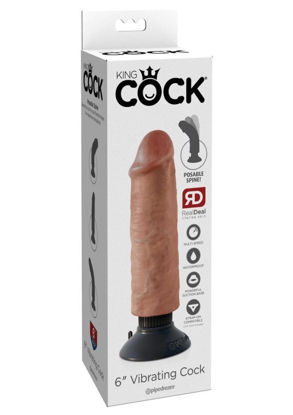 King Cock Vibrating Cock Waterproof Tan 6 Inches - Image 2