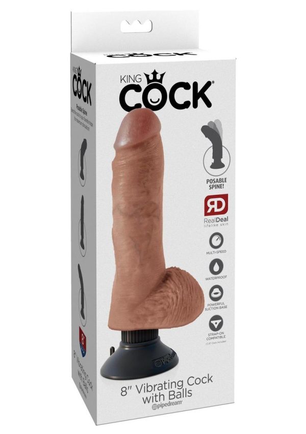 King Cock Vibrating Cock With Balls Waterproof Tan 8 Inches - Image 2