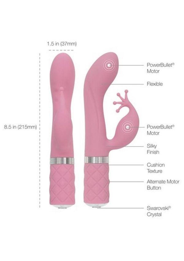 Pillow Talk Kinky Silicone Dual Massager USB Rechargeable With Swarovski Crystal Pink 8.6 Inch - Image 3