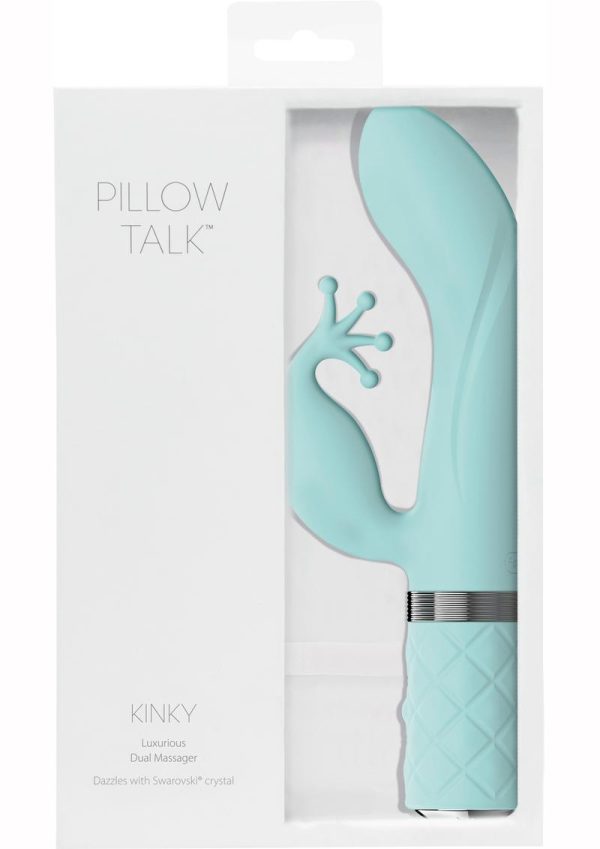 Pillow Talk Kinky Silicone Dual Massager USB Rechargeable With Swarovski Crystal Teal 8.6 Inch - Image 2