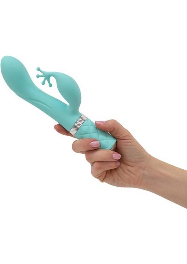 Pillow Talk Kinky Silicone Dual Massager USB Rechargeable With Swarovski Crystal Teal 8.6 Inch - Image 4