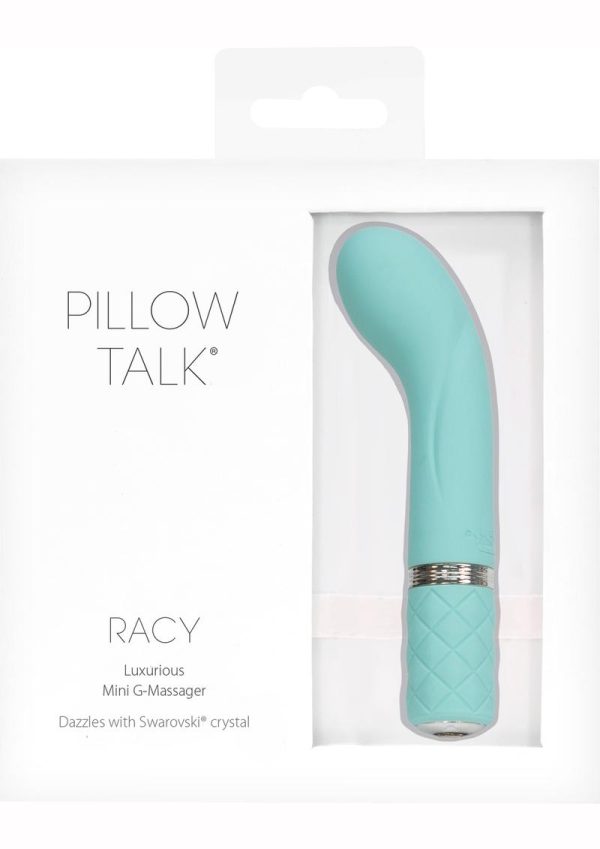 Pillow Talk Racy Silicone Mini Massager USB Rechargeable With Swarovski Crystal Teal 5 Inch - Image 2