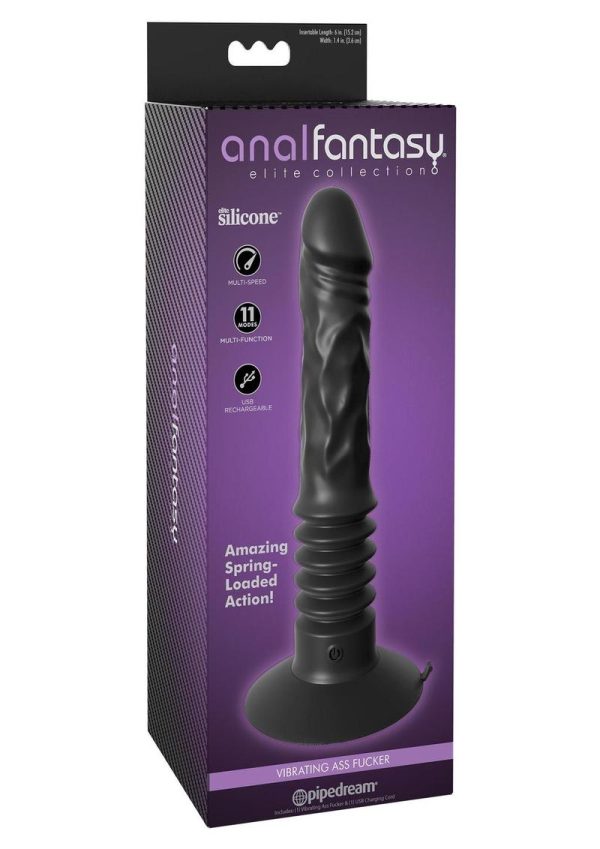 Anal Fantasy Elite Silicone Vibrating Ass Fucker USB Rechargeable Thrusting Dildo Black - Image 2