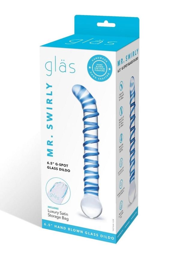 Glass Mr. Swirly G-Spot Glass Dildo Clear and Blue 6.5 Inches - Image 2