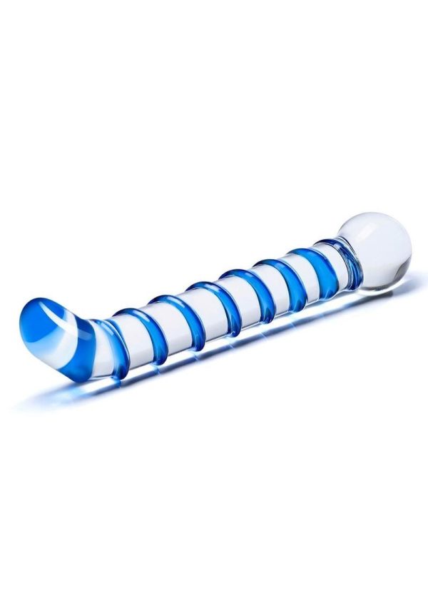 Glass Mr. Swirly G-Spot Glass Dildo Clear and Blue 6.5 Inches - Image 3