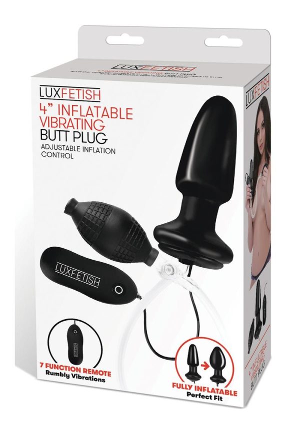 Lux Fetish Latex Inflatable Vibrating Butt Plug With Wired Remote Control Black 4 Inch - Image 2