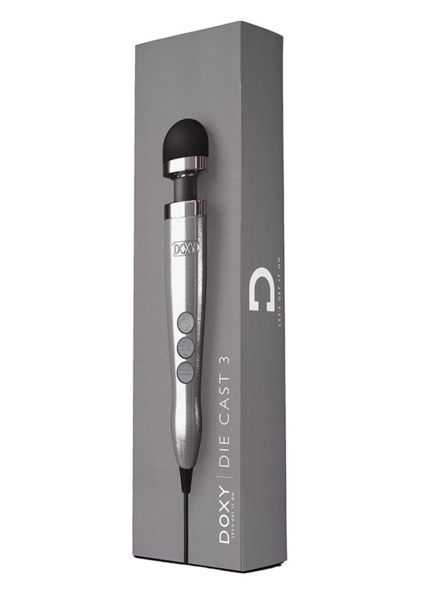 DOXY Number 3 Plug-In Vibrating Wand Body Massager Small Brushed Metal Silver 11.02 Inch - Image 2