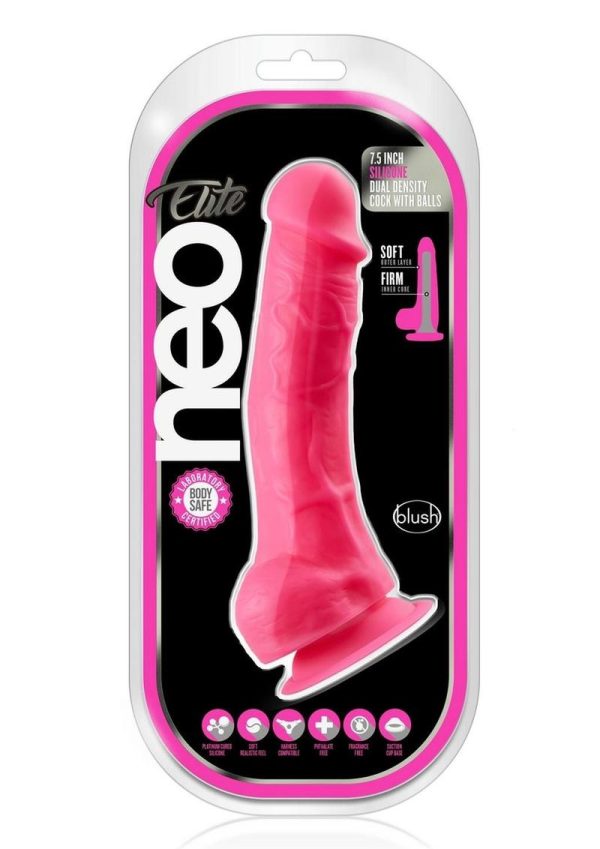 Neo Elite Dual Dense Realistic Cock With Balls Suction Base Pink 7.5 inch - Image 2