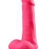 Neo Elite Silicone Dual Density Dildo with Balls 6in - Neon Pink