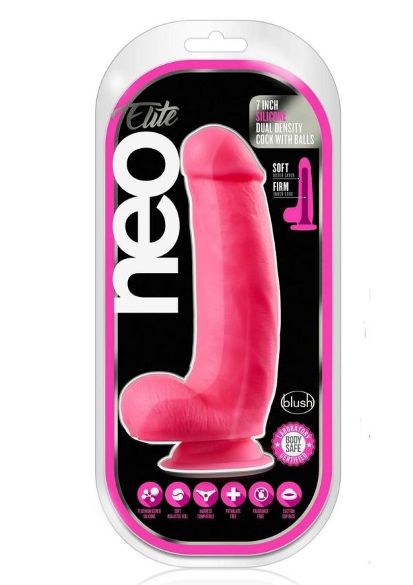 Neo Elite Dual Dense Realistic Cock With Balls Suction Base Pink 7 Inch - Image 2