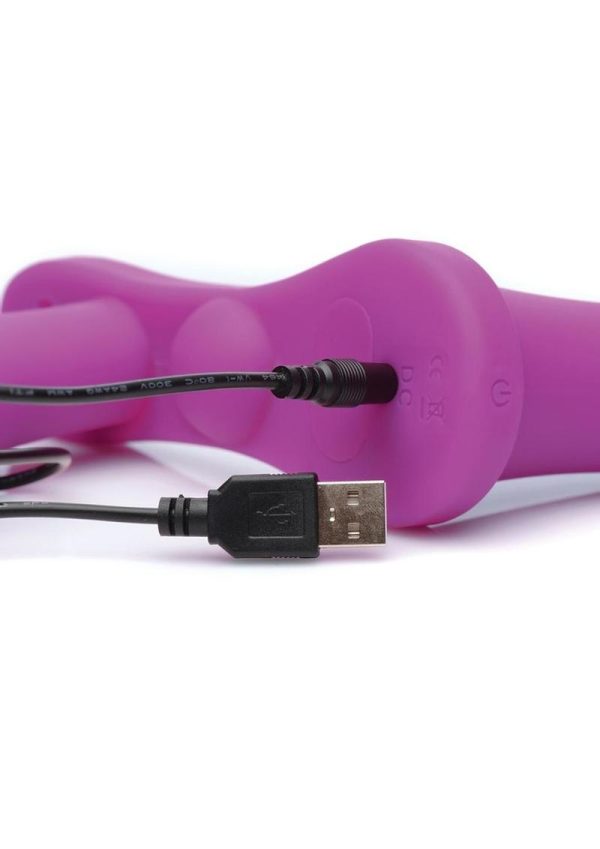 Strap U Double Take Vibrating Adjustable Strap On Silicone Rechargeable Waterproof  Purple - Image 3