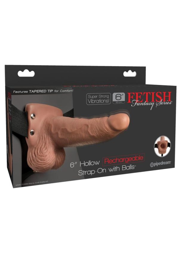 Fetish Fantasy Hollow Rechargeable Strap-On With Balls Tan 6 Inches - Image 2