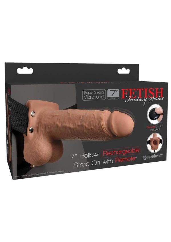 Fetish Fantasy Hollow Rechargeable Strap-On With Remote Control Tan 7 Inches - Image 2