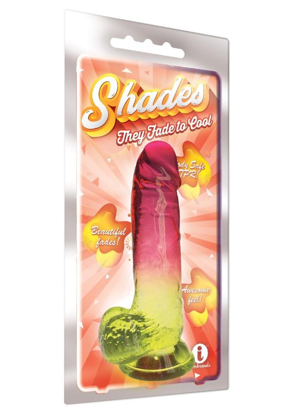 Shades Gradient 8 Inch Realistic Jelly Dong Non Vibrating Harness Compatible Pink/Yellow - Image 2