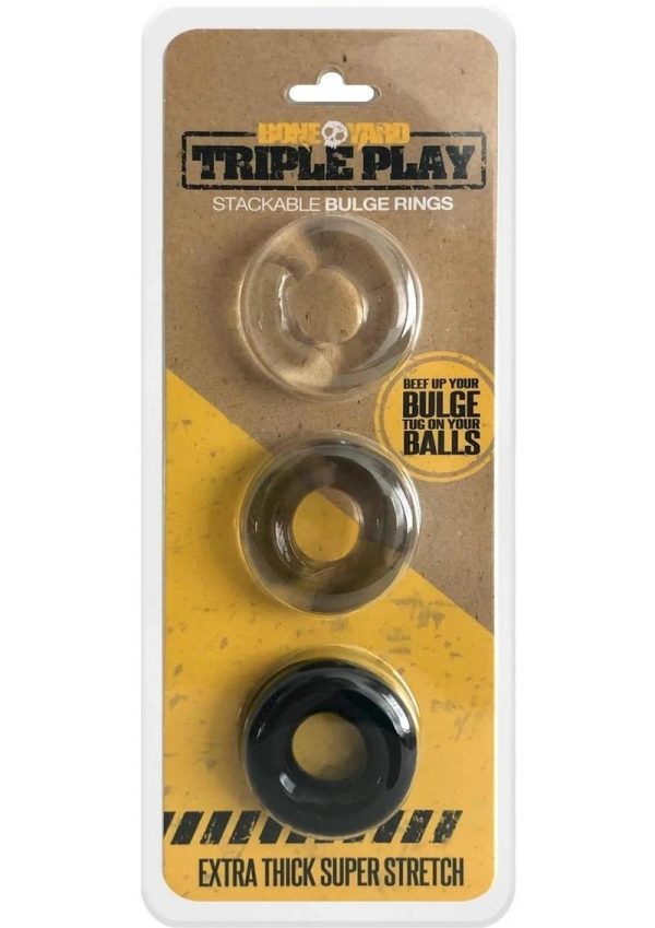 Bone Yard Triple Play Stackable Bulge Cock Rings Assorted Colors 3 Each Pack. - Image 2