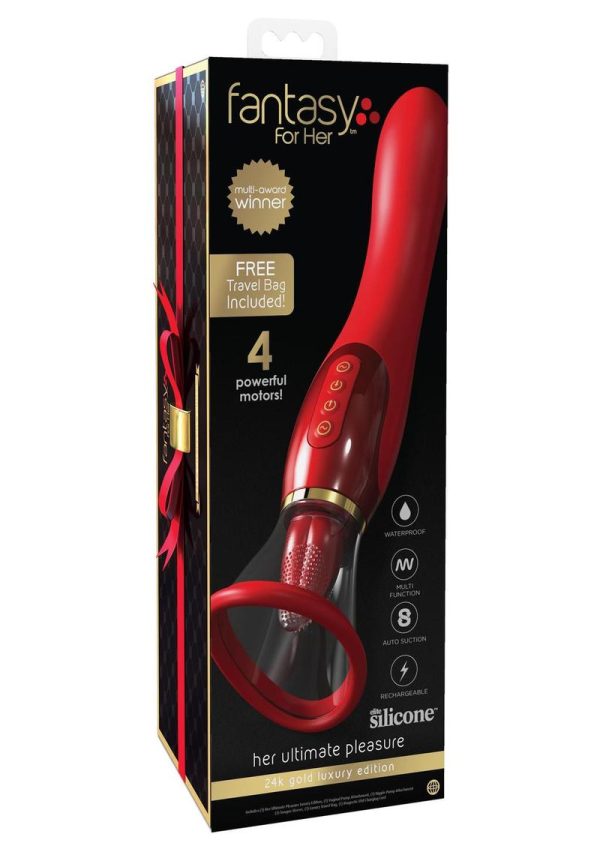 Fantasy For Her Her Ultimate Pleasure 24K Gold Luxury Edition Silicone Vibrating Multi Speed USB Rechargeable Clit Stimulator Waterproof Red - Image 2