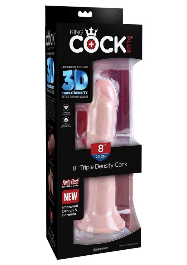 King Cock Plus 8 Inch Triple Density Cock Harness Compatible Suction Cup Base Flesh - Image 2