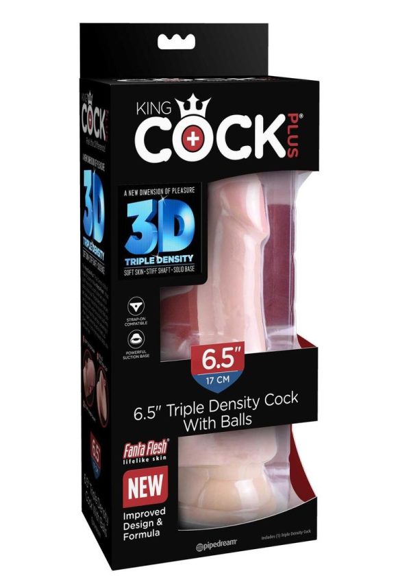 King Cock Plus 6.5 Inch Triple Density Cock With Balls Strap On Compatible Non Vibrating Suction Cup Base Flesh - Image 2