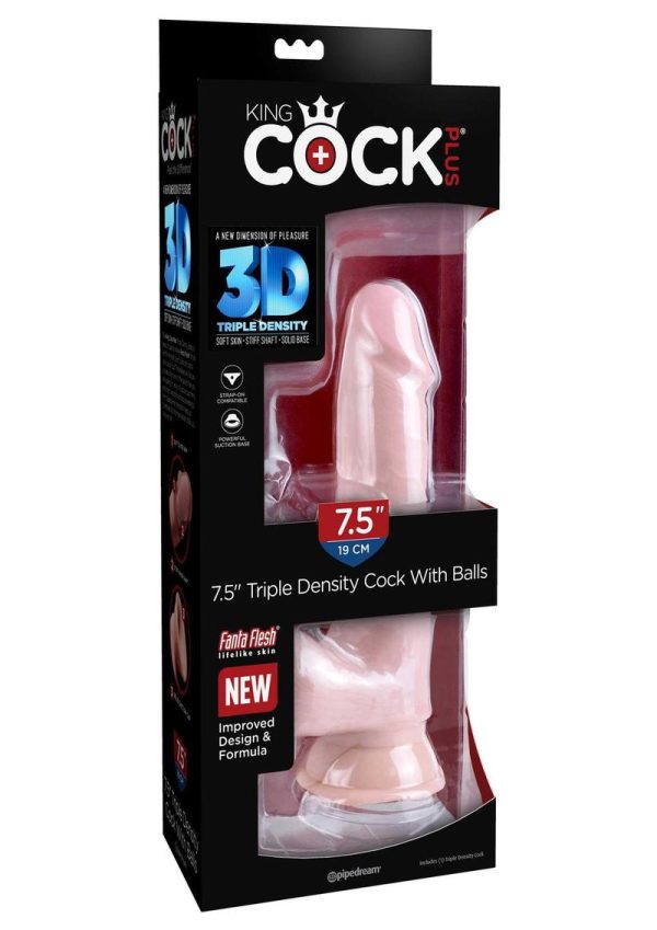 King Cock Plus 7.5 Inch Triple Density Cock With Balls Strap On Compatible Non Vibrating Suction Cup Base Flesh - Image 2